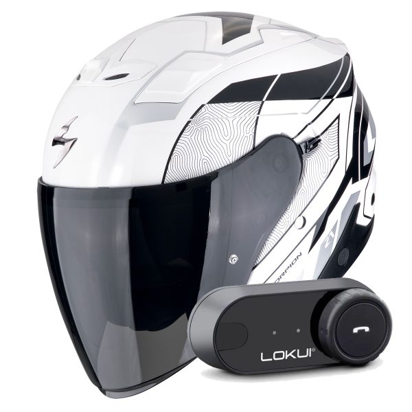 Open Face Scorpion Exo Z1 Vue White Black Silver + Kit Bluetooth Lokui K30