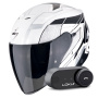 Casque Open Face Scorpion Exo Z1 Vue White Black Silver + Kit Bluetooth Lokui K30