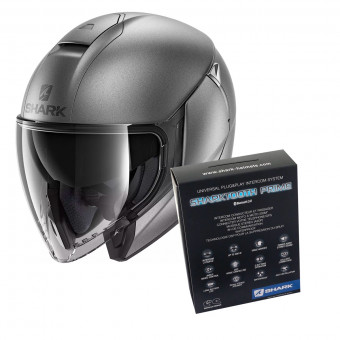 Open Face Shark Citycruiser Blank Mat AMA + Kit Bluetooth Sharktooth Prime