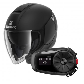 Open Face Shark Citycruiser Blank Mat KMA + Kit Bluetooth Sena 5S Solo
