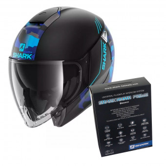 Open Face Shark Citycruiser Genom Mat KBB + Kit Bluetooth Sharktooth Prime
