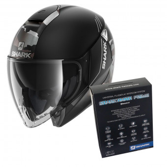 Open Face Shark Citycruiser Genom Mat KSA + Kit Bluetooth Sharktooth Prime