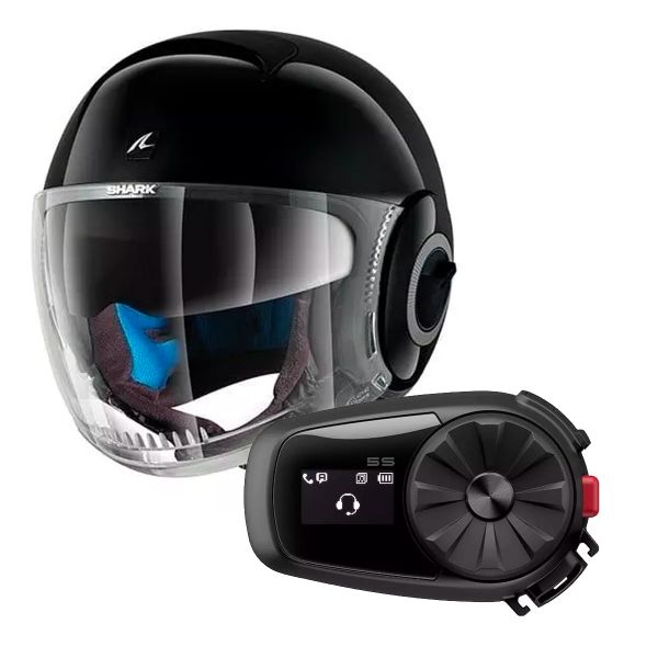 Open Face Shark Nano Blank BLK + Kit Bluetooth Sena 5S Solo