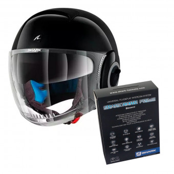 Open Face Shark Nano Blank BLK + Kit Bluetooth Sharktooth Prime