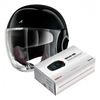 Open Face Shark Nano Blank BLK + Kit Bluetooth Sena SMH5