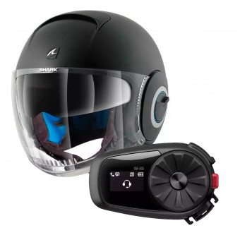 Open Face Shark Nano Blank Mat KMA + Kit Bluetooth Sena 5S Solo