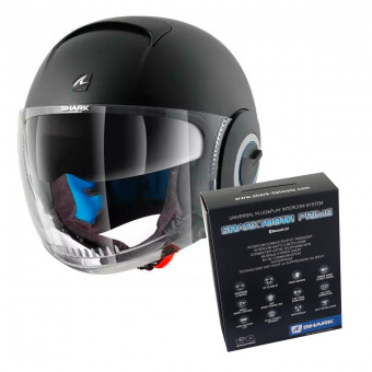 Open Face Shark Nano Blank Mat KMA + Kit Bluetooth Sharktooth Prime