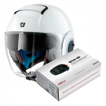 Open Face Shark Nano Blank WHU + Kit Bluetooth Sena SMH5