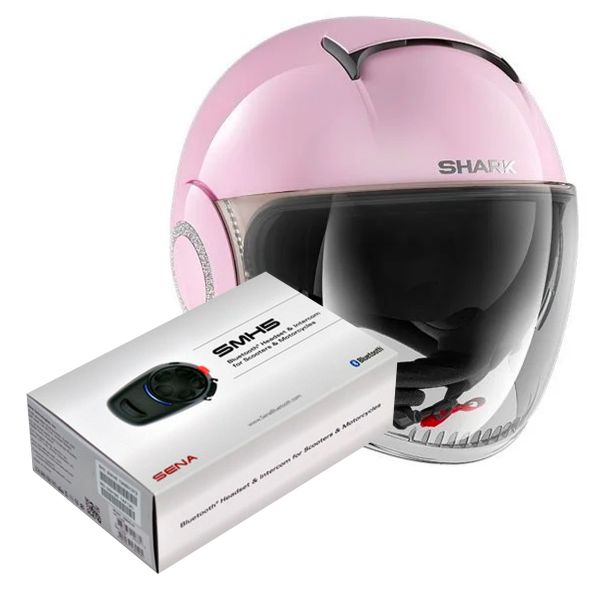 Open Face Shark Nano Swarovski Blank PAR + Kit Bluetooth Sena SMH5