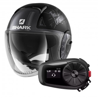 Open Face Shark Nano Tribute Mat RM KAS + Kit Bluetooth Sena 5S Solo
