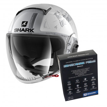 Open Face Shark Nano Tribute RM WSS + Kit Bluetooth Sharktooth Prime