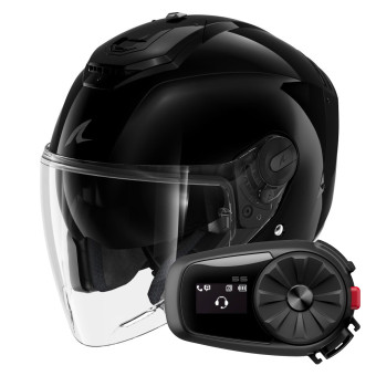 Open Face Shark RS JET Blank BLK + Kit Bluetooth 5S Solo