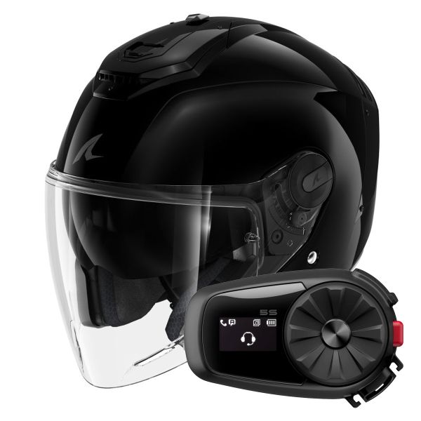 Open Face Shark RS JET Blank BLK + Kit Bluetooth 5S Solo