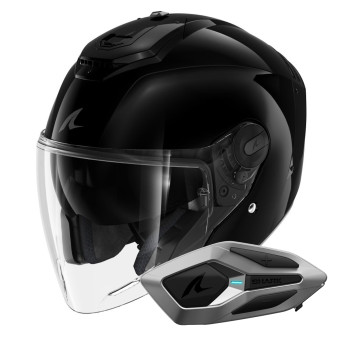 Casque Open Face Shark RS JET Blank BLK + Kit Bluetooth Sena for Shark Mesh Solo Casque Open Face Shark RS JET Blank BLK + Kit Bluetooth Sena for Shark Mesh Solo