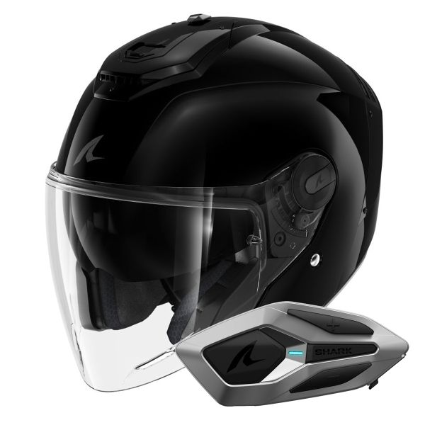 Open Face Shark RS JET Blank BLK + Kit Bluetooth Sena for Shark Mesh Solo