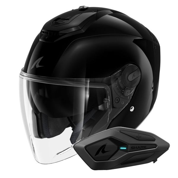 Open Face Shark RS JET Blank BLK + Kit Bluetooth Sena for Shark Solo