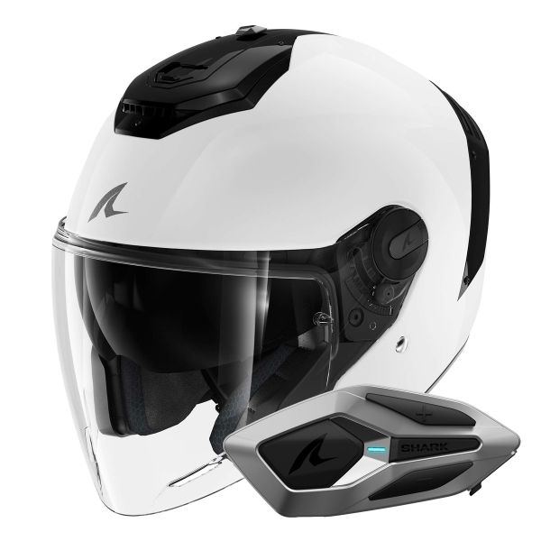 Open Face Shark RS JET Blank WHU + Kit Bluetooth Sena for Shark Mesh Solo