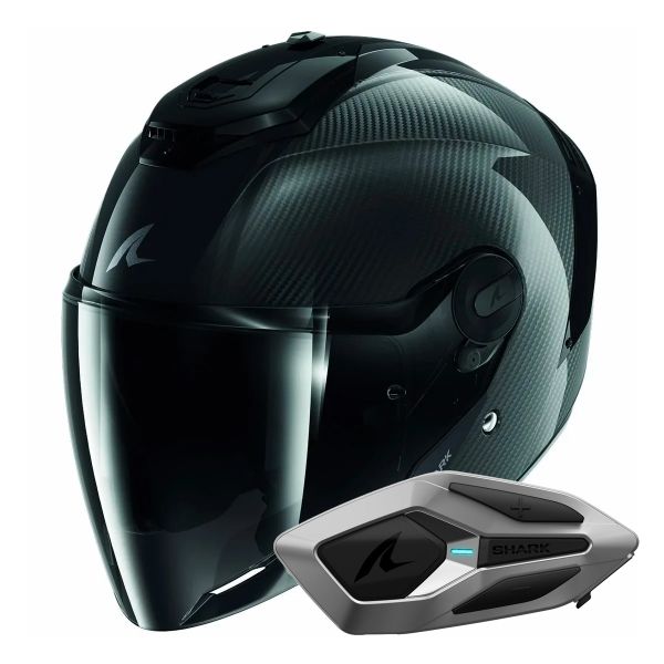 Open Face Shark RS JET Carbon Blank DKD + Kit Bluetooth Sena for Shark Mesh Solo