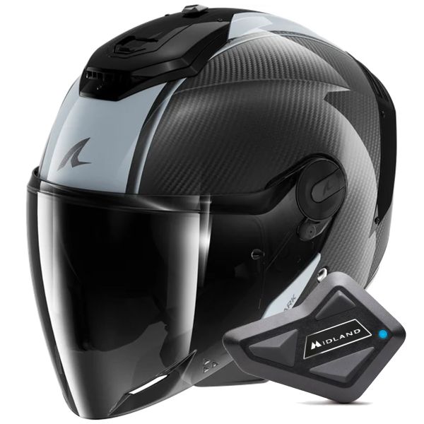 Open Face Shark RS JET Carbon Blank DSD + Kit Bluetooth BT Mini