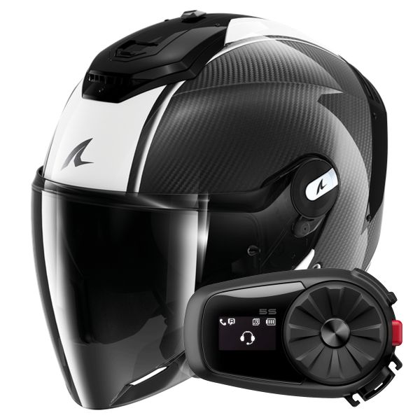 Open Face Shark RS JET Carbon Blank DWK + Kit Bluetooth 5S Solo
