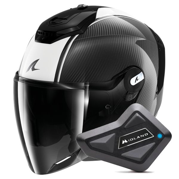Open Face Shark RS JET Carbon Blank DWK + Kit Bluetooth BT Mini Single