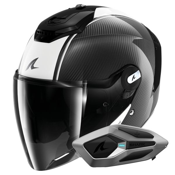 Open Face Shark RS JET Carbon Blank DWK + Kit Bluetooth Sena for Shark Mesh Solo