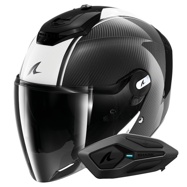 Open Face Shark RS JET Carbon Blank DWK + Kit Bluetooth Sena for Shark Solo