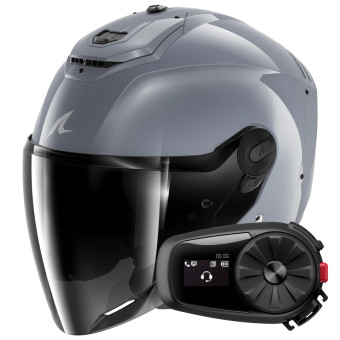 Open Face Shark RS JET Carbon Dark Shadow S05 + Kit Bluetooth 5S Solo