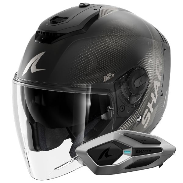 Open Face Shark RS JET Carbon Speed-Tech Mat DAK + Kit Bluetooth Sena for Shark Mesh Sol