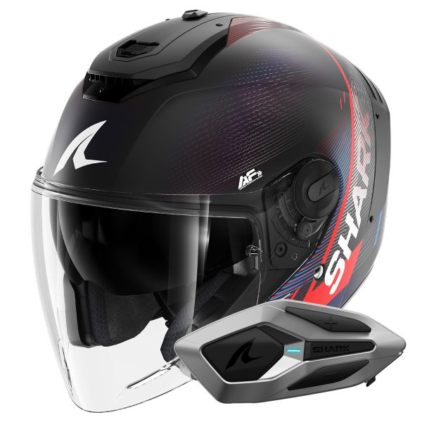 Open Face Shark RS JET Carbon Speed-Tech Mat DBR + Kit Bluetooth Sena for Shark Mesh Sol