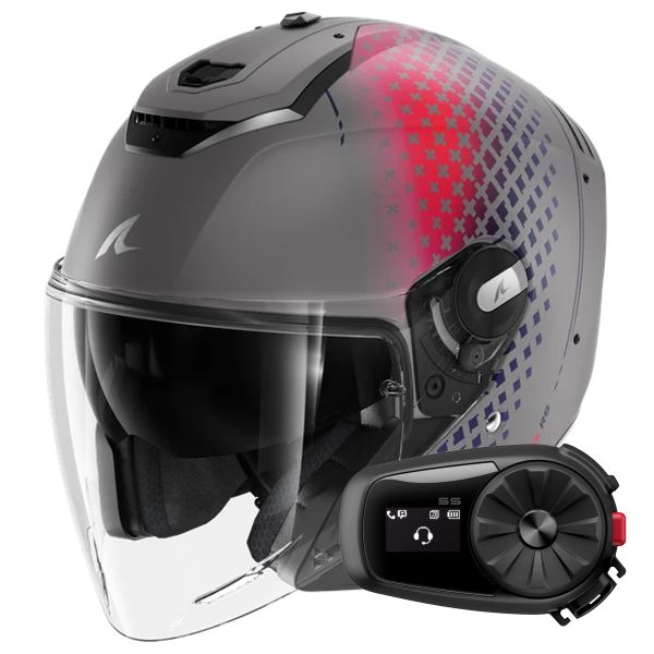 Open Face Shark RS JET Stride Mat SVB + Kit Bluetooth 5S Solo