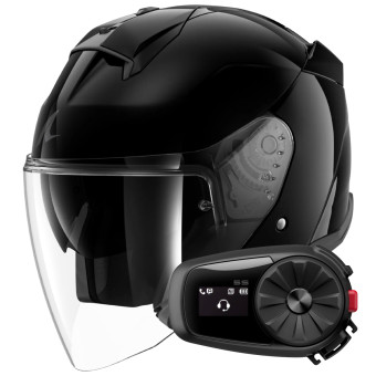 Casque Open Face Shark Skwal Jet Blank BLK + Kit Bluetooth 5S Solo Casque Open Face Shark Skwal Jet Blank BLK + Kit Bluetooth 5S Solo