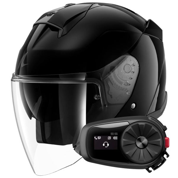 Open Face Shark Skwal Jet Blank BLK + Kit Bluetooth 5S Solo