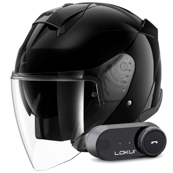 Open Face Shark Skwal Jet Blank BLK + Kit Bluetooth Lokui K30