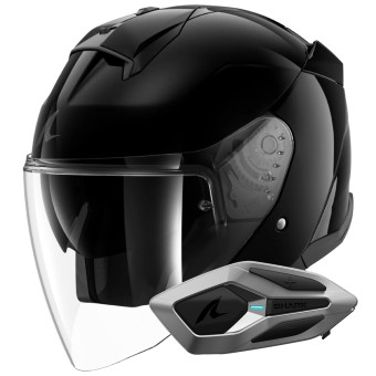 Casque Open Face Shark Skwal Jet Blank BLK + Kit Bluetooth Sena for Shark Mesh Solo Casque Open Face Shark Skwal Jet Blank BLK + Kit Bluetooth Sena for Shark Mesh Solo