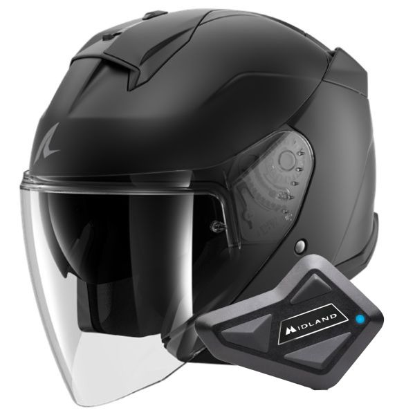 Open Face Shark Skwal Jet Blank Mat KMA + Kit Bluetooth BT Mini