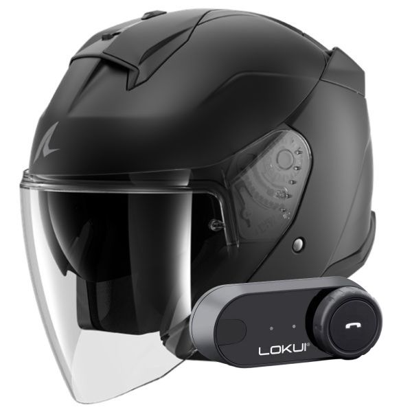 Open Face Shark Skwal Jet Blank Mat KMA + Kit Bluetooth Lokui K30