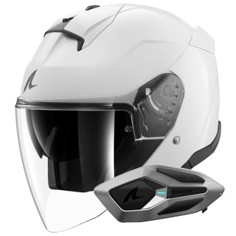 Casque Open Face Shark Skwal Jet Blank W05 + Kit Bluetooth Sena for Shark Mesh Solo