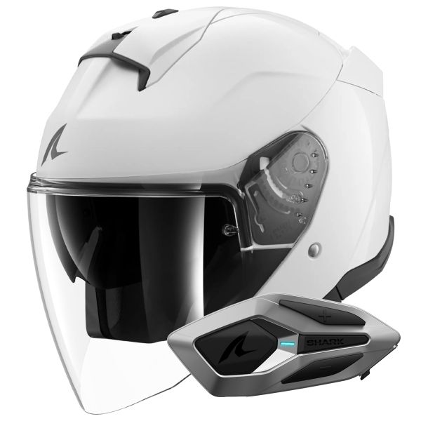 Open Face Shark Skwal Jet Blank W05 + Kit Bluetooth Sena for Shark Mesh Solo