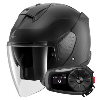 Casque Open Face Shark Skwal Jet Dark Shadow Mat A08 + Kit Bluetooth 5S Solo Casque Open Face Shark Skwal Jet Dark Shadow Mat A08 + Kit Bluetooth 5S Solo