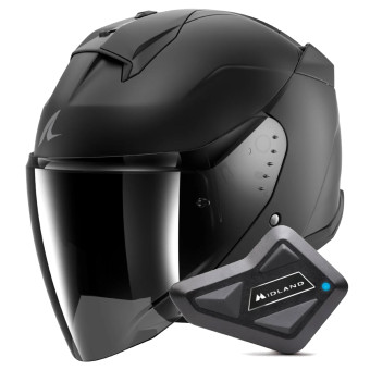 Casque Open Face Shark Skwal Jet Dark Shadow Mat A08 + Kit Bluetooth BT Mini