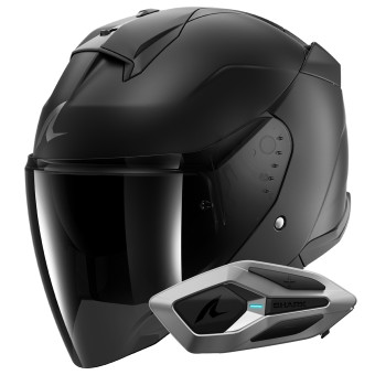 Casque Open Face Shark Skwal Jet Dark Shadow Mat A08 + Kit Bluetooth Sena for Shark Mesh Solo
