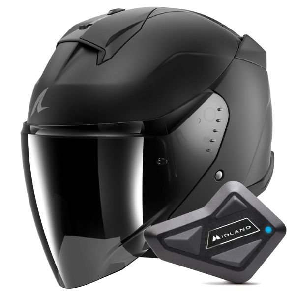 Open Face Shark Skwal Jet Dark Shadow Mat KMA + Kit Bluetooth BT Mini