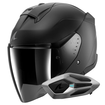 Casque Open Face Shark Skwal Jet Dark Shadow Mat KMA + Kit Bluetooth Sena for Shark Mesh Solo