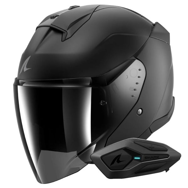 Open Face Shark Skwal Jet Dark Shadow Mat KMA + Kit Bluetooth Sena for Shark