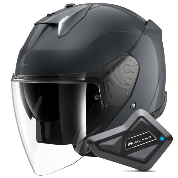 Open Face Shark Skwal i3 Jet Blank A05 + Kit Bluetooth BT Mini