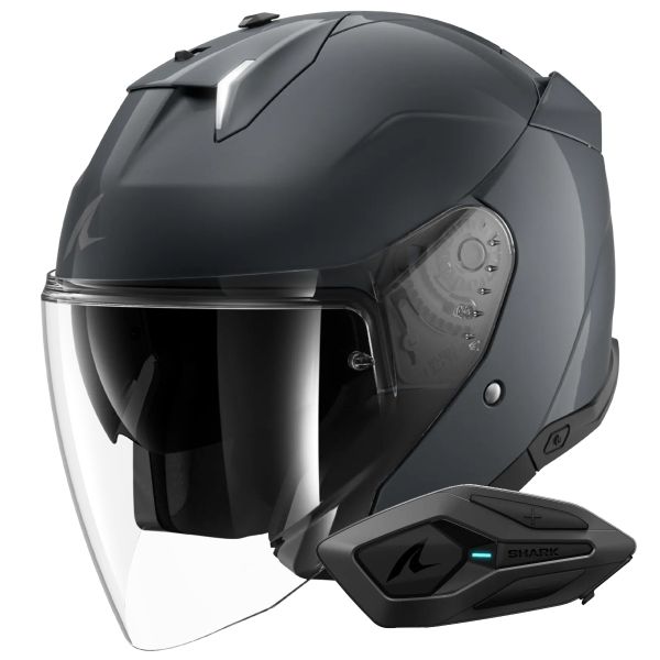 Open Face Shark Skwal i3 Jet Blank A05 + Kit Bluetooth Sena for Shark