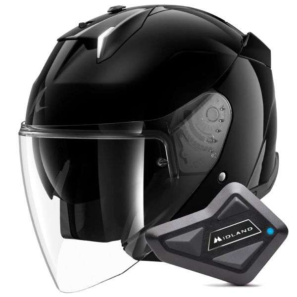 Open Face Shark Skwal i3 Jet Blank BLK + Kit Bluetooth BT Mini