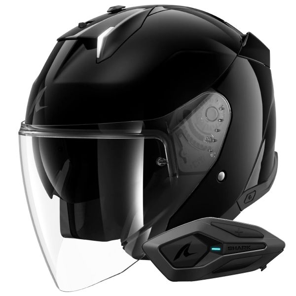 Open Face Shark Skwal i3 Jet Blank BLK + Kit Bluetooth Sena for Shark