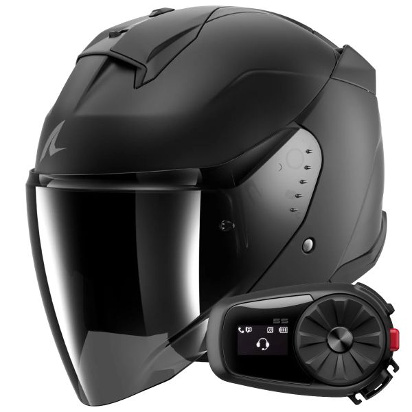 Open Face Shark Skwal i3 Jet Blank Mat KMA + Kit Bluetooth 5S Solo